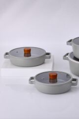 FİKA CAM KAPAKLI ALÜMİNYUM 2'Lİ SAHAN SET 20 - 22CM GRİ