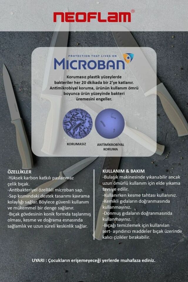 Fika Mıcroban Santoku Bıçak Gri 18cm